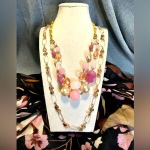 Set of 2 Pink and Gold Necklaces